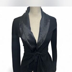 Cashmere Black Wrap Cardigan with Satin Trim